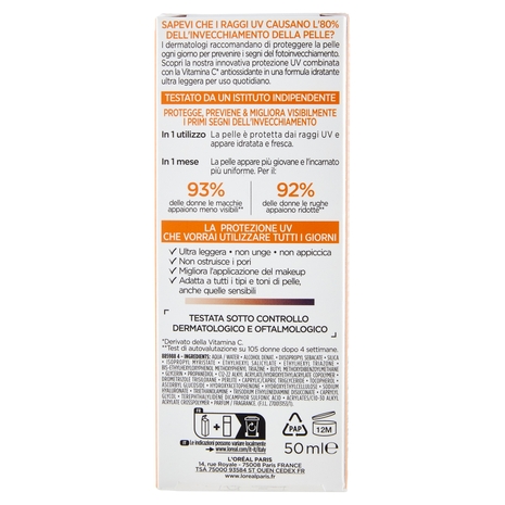 L'Oréal Paris Revitalift Clinical Fluido Anti-UV SPF50+ con Vitamina C Antiossidante 50 ml